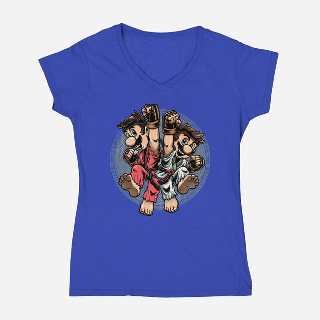 Mushroom Kingdom Martial Arts-Womens-V-Neck-Tee-glitchygorilla
