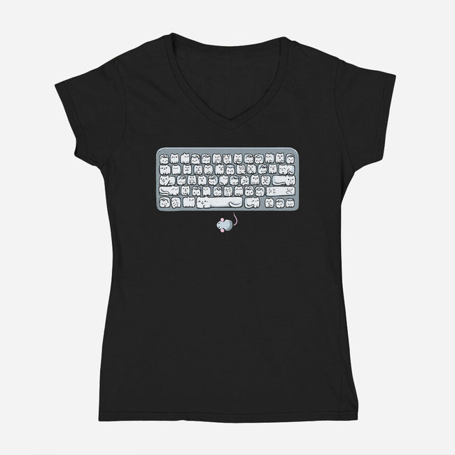 Kittens Board-Womens-V-Neck-Tee-Vallina84
