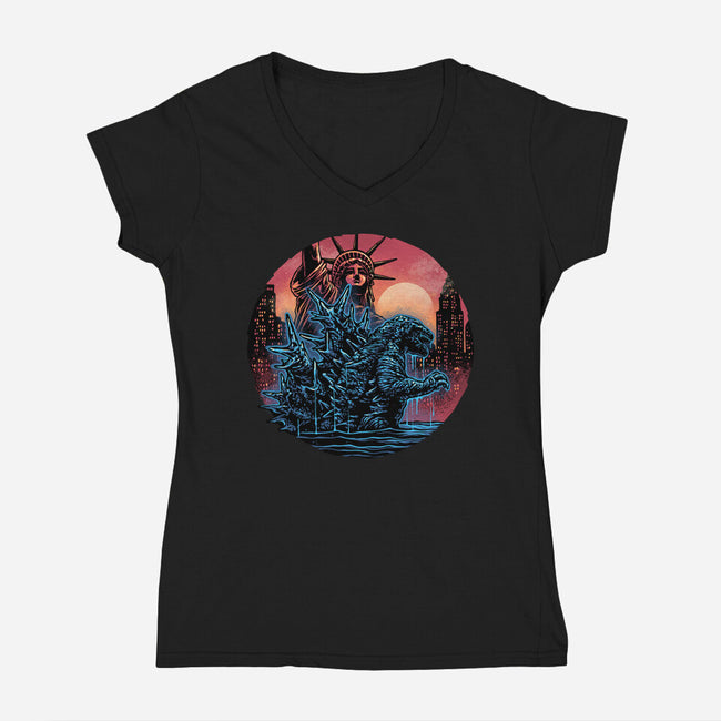 Rise Of The Radioactive Beast-Womens-V-Neck-Tee-glitchygorilla
