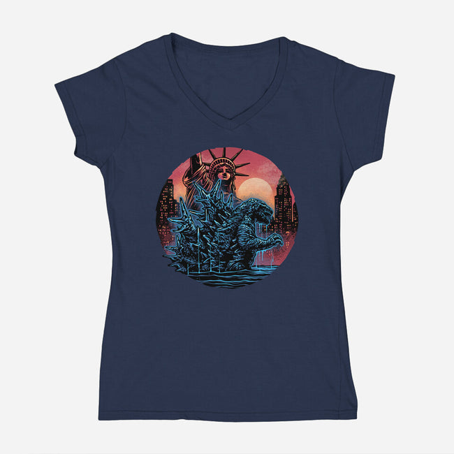 Rise Of The Radioactive Beast-Womens-V-Neck-Tee-glitchygorilla