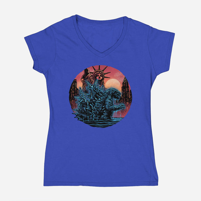 Rise Of The Radioactive Beast-Womens-V-Neck-Tee-glitchygorilla