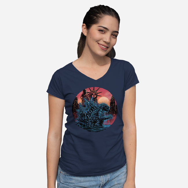 Rise Of The Radioactive Beast-Womens-V-Neck-Tee-glitchygorilla