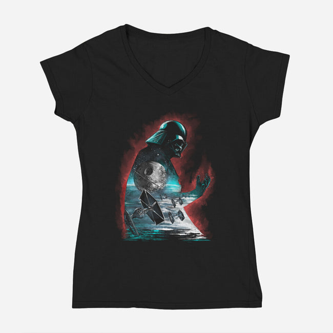 The Dark Sithlhouette-Womens-V-Neck-Tee-zascanauta