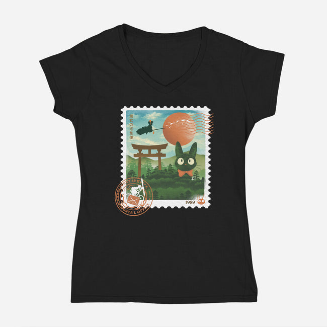 Delivery Express Mail Stamp-Womens-V-Neck-Tee-dandingeroz