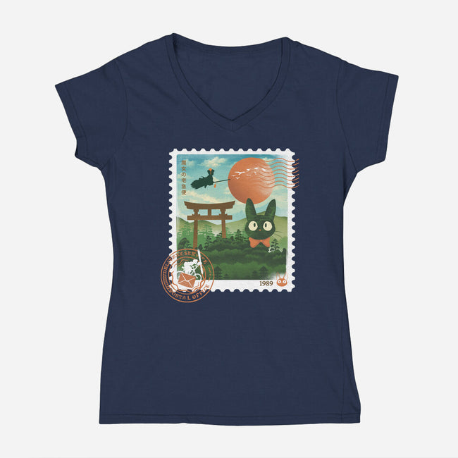 Delivery Express Mail Stamp-Womens-V-Neck-Tee-dandingeroz