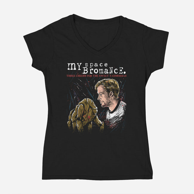My Space Bromance-Womens-V-Neck-Tee-zascanauta