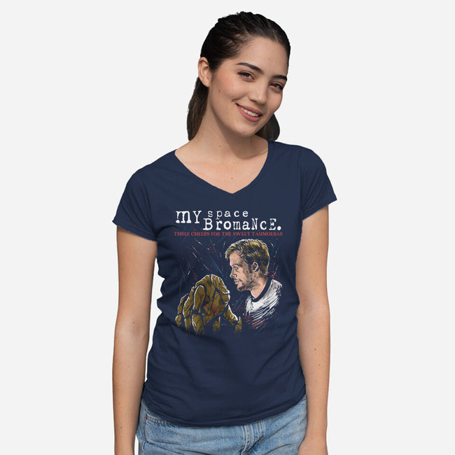 My Space Bromance-Womens-V-Neck-Tee-zascanauta