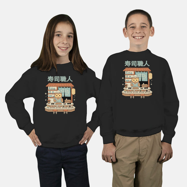Owl Sushi Master-Youth-Crew Neck-Sweatshirt-GODZILLARGE
