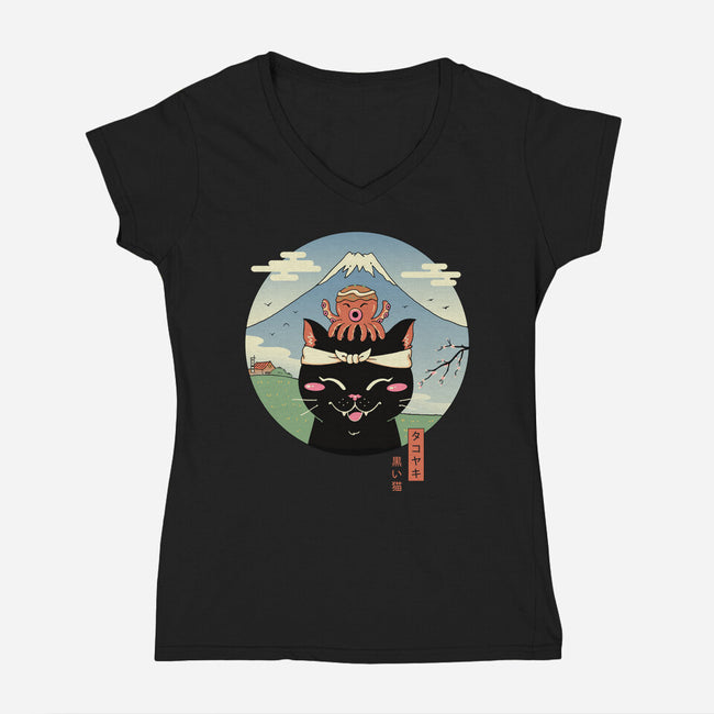 Neko Tako-Womens-V-Neck-Tee-vp021