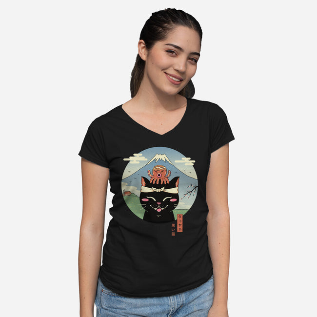 Neko Tako-Womens-V-Neck-Tee-vp021