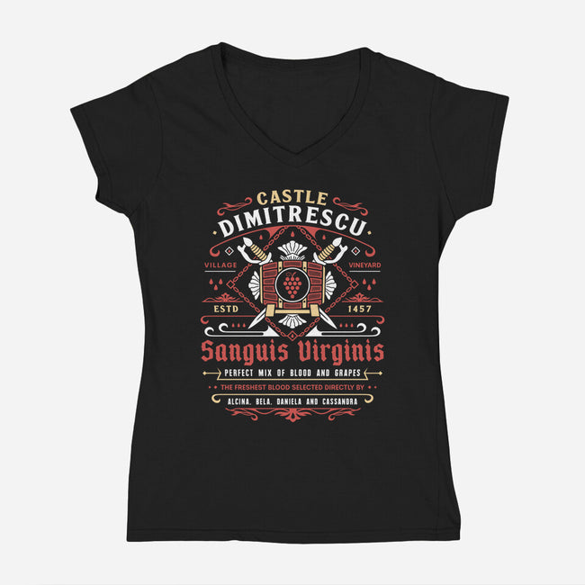 Castle Dimitrescu Vineyard Crest-Womens-V-Neck-Tee-LAGELANTEE