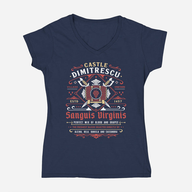 Castle Dimitrescu Vineyard Crest-Womens-V-Neck-Tee-LAGELANTEE