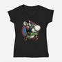 Ride The Green Dino-Womens-V-Neck-Tee-glitchygorilla