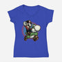 Ride The Green Dino-Womens-V-Neck-Tee-glitchygorilla