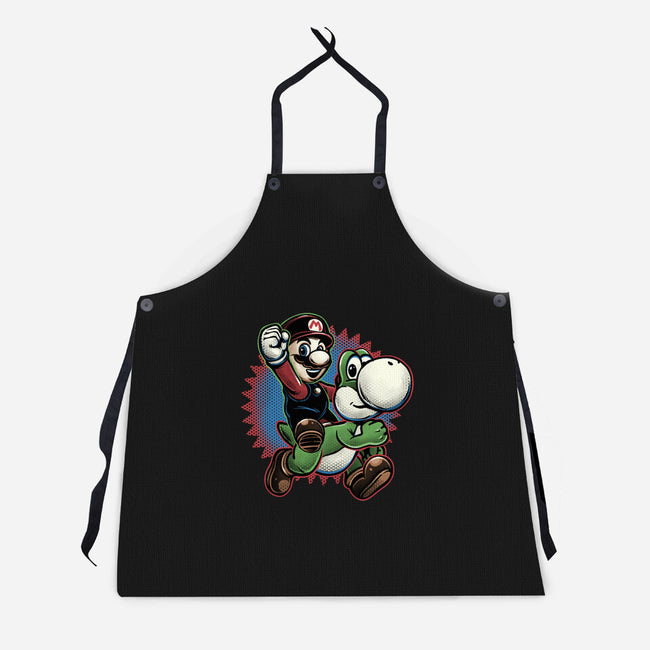 Ride The Green Dino-Unisex-Kitchen-Apron-glitchygorilla