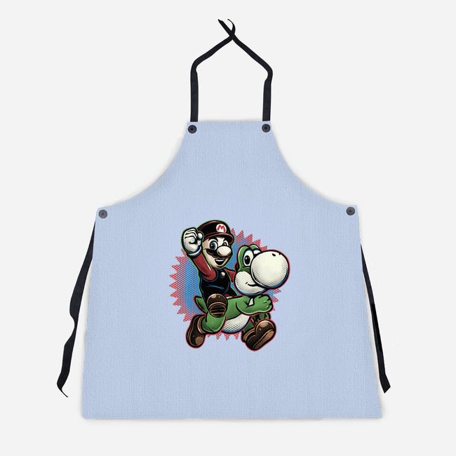 Ride The Green Dino-Unisex-Kitchen-Apron-glitchygorilla