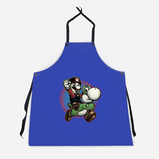 Ride The Green Dino-Unisex-Kitchen-Apron-glitchygorilla