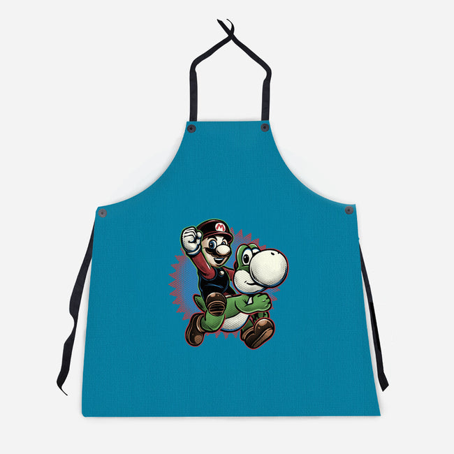 Ride The Green Dino-Unisex-Kitchen-Apron-glitchygorilla
