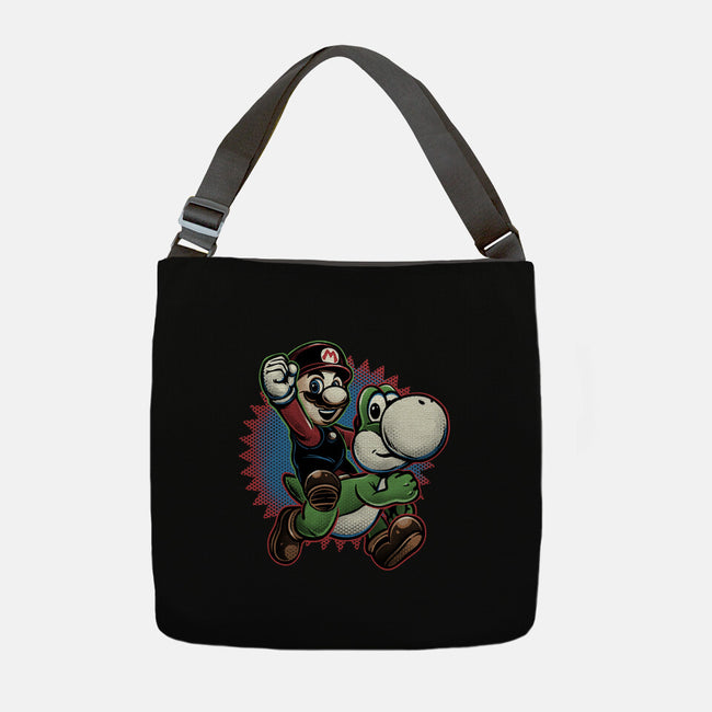 Ride The Green Dino-None-Adjustable Tote-Bag-glitchygorilla