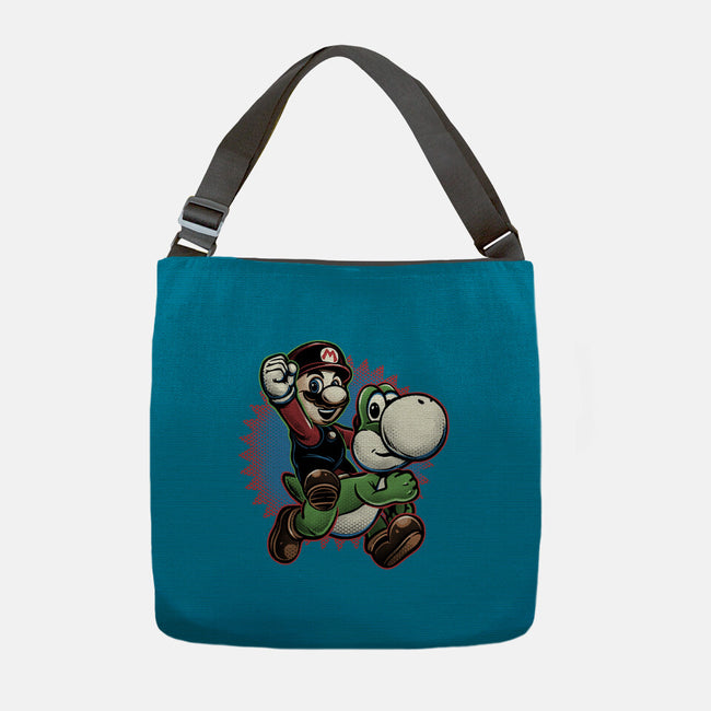 Ride The Green Dino-None-Adjustable Tote-Bag-glitchygorilla