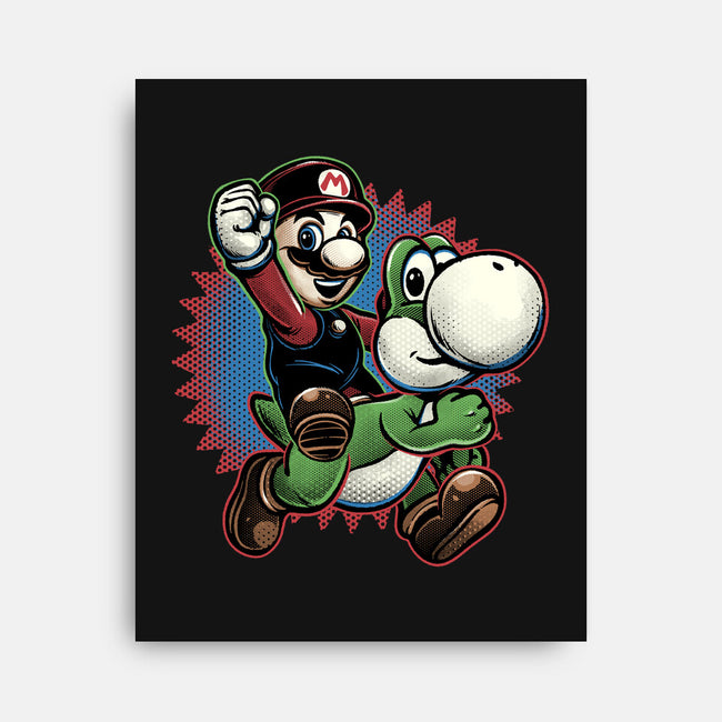 Ride The Green Dino-None-Stretched-Canvas-glitchygorilla