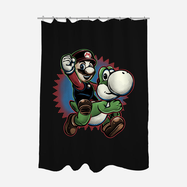 Ride The Green Dino-None-Polyester-Shower Curtain-glitchygorilla