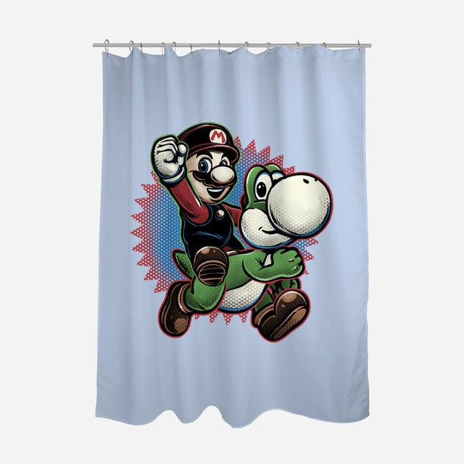 Ride The Green Dino-None-Polyester-Shower Curtain-glitchygorilla
