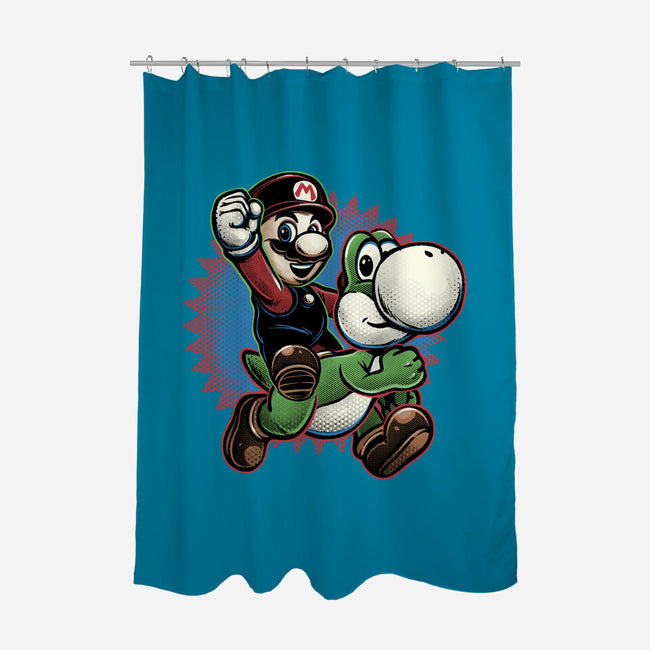 Ride The Green Dino-None-Polyester-Shower Curtain-glitchygorilla