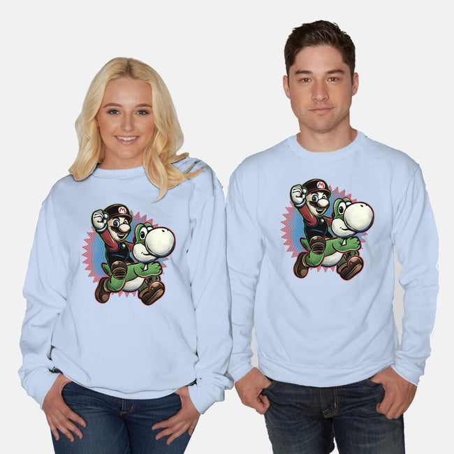 Ride The Green Dino-Unisex-Crew Neck-Sweatshirt-glitchygorilla