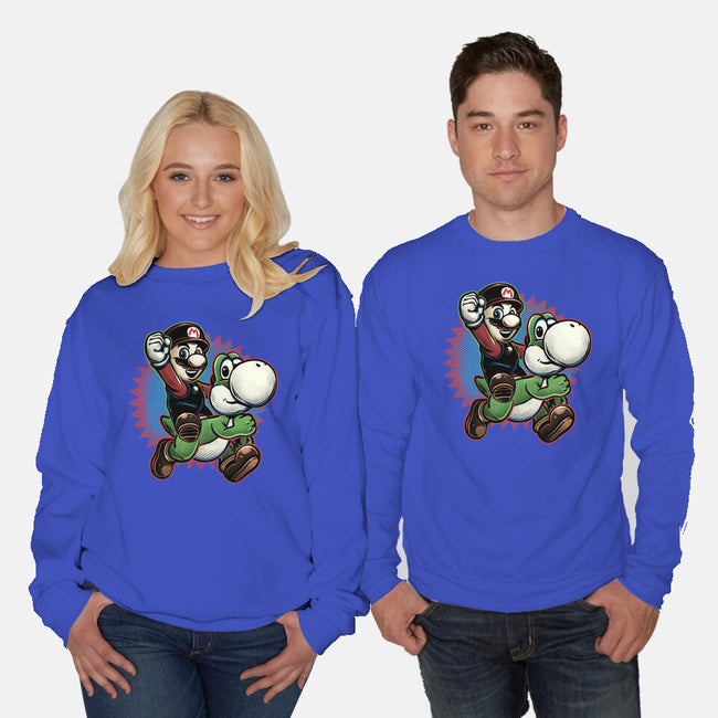 Ride The Green Dino-Unisex-Crew Neck-Sweatshirt-glitchygorilla
