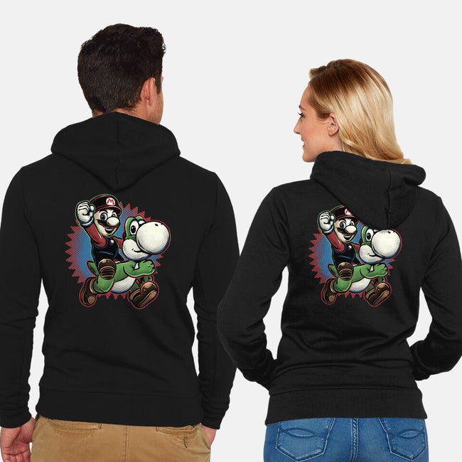 Ride The Green Dino-Unisex-Zip-Up-Sweatshirt-glitchygorilla