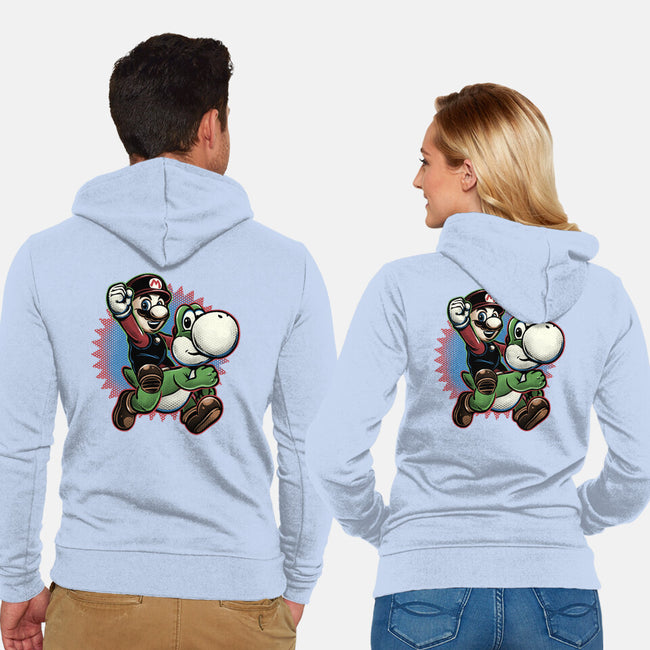 Ride The Green Dino-Unisex-Zip-Up-Sweatshirt-glitchygorilla