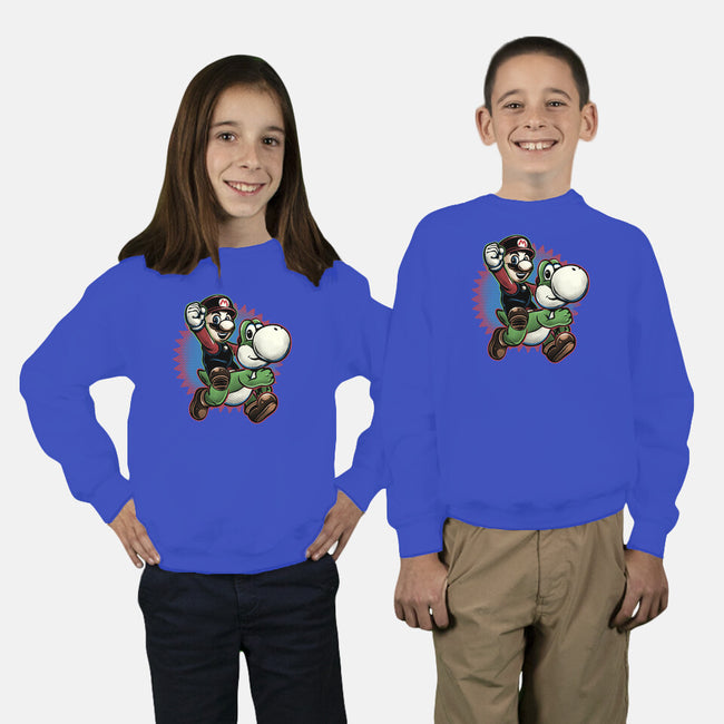 Ride The Green Dino-Youth-Crew Neck-Sweatshirt-glitchygorilla