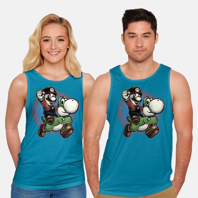 Ride The Green Dino-Unisex-Basic-Tank-glitchygorilla