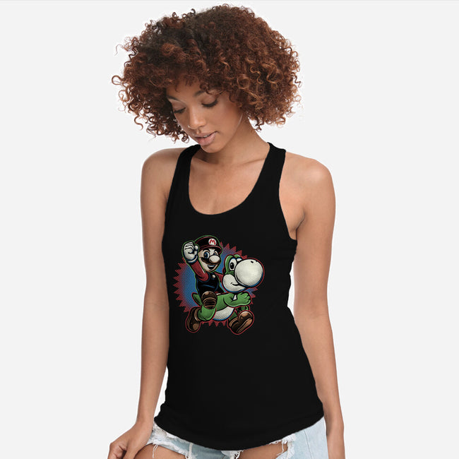 Ride The Green Dino-Womens-Racerback-Tank-glitchygorilla