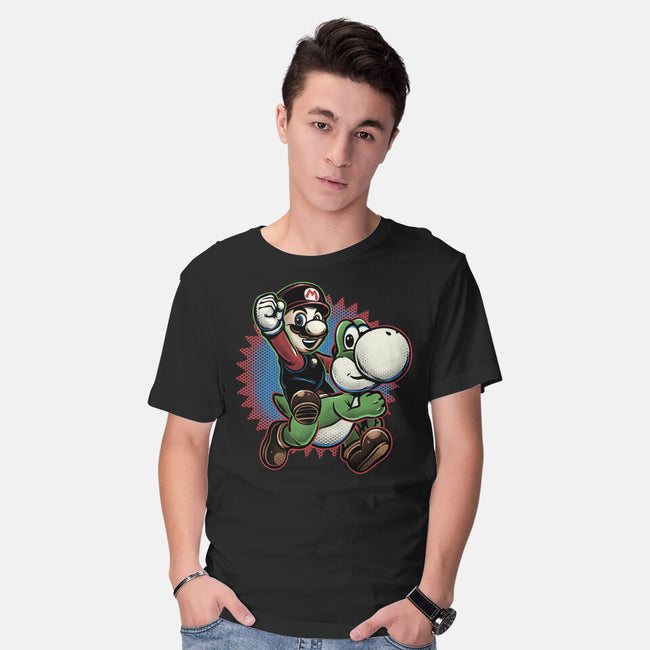 Ride The Green Dino-Mens-Basic-Tee-glitchygorilla