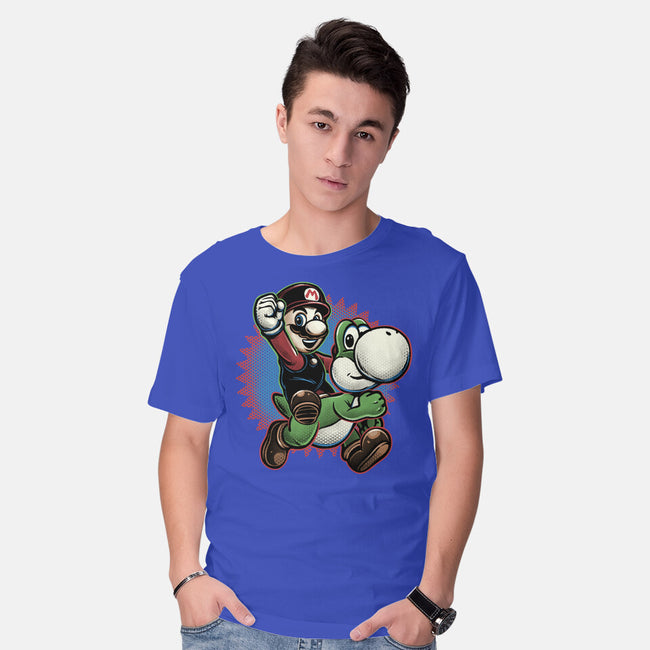 Ride The Green Dino-Mens-Basic-Tee-glitchygorilla