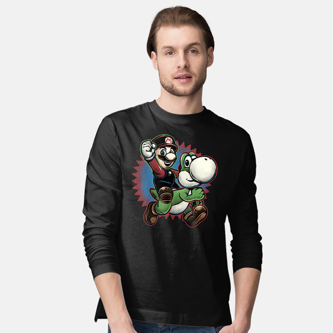 Ride The Green Dino-Mens-Long Sleeved-Tee-glitchygorilla
