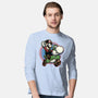 Ride The Green Dino-Mens-Long Sleeved-Tee-glitchygorilla