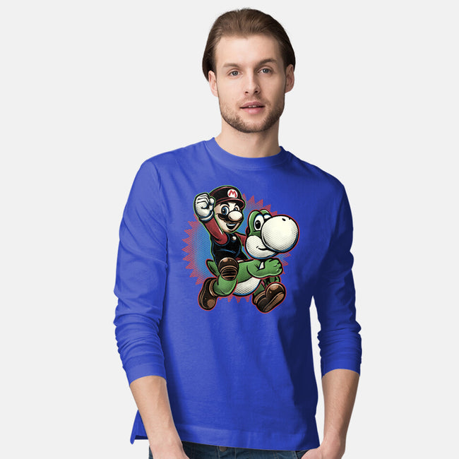 Ride The Green Dino-Mens-Long Sleeved-Tee-glitchygorilla