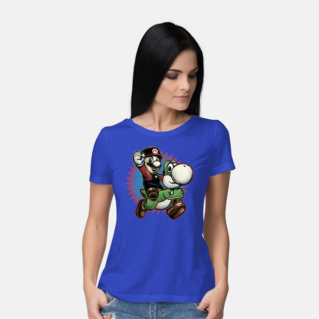 Ride The Green Dino-Womens-Basic-Tee-glitchygorilla