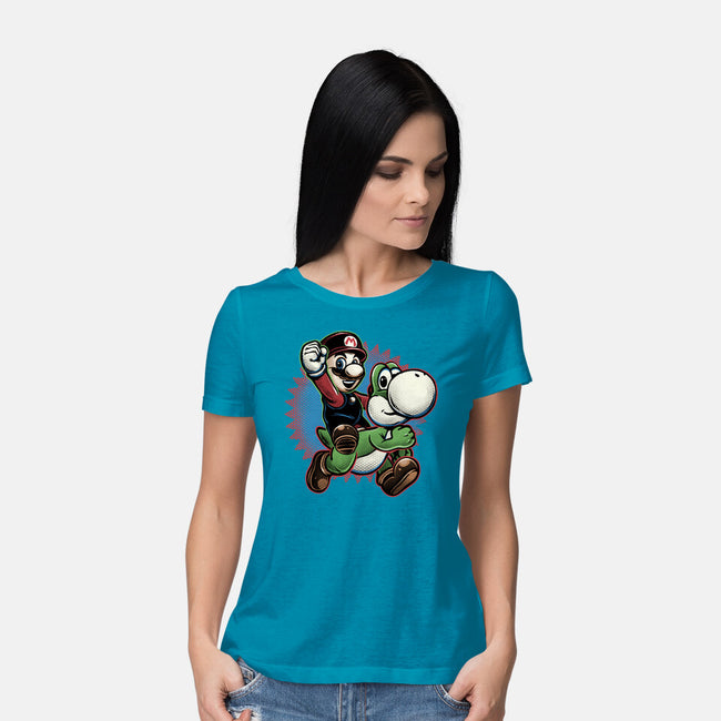 Ride The Green Dino-Womens-Basic-Tee-glitchygorilla