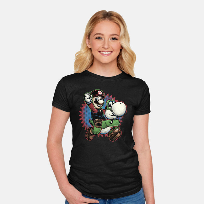 Ride The Green Dino-Womens-Fitted-Tee-glitchygorilla