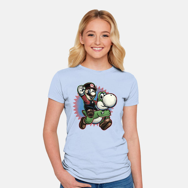 Ride The Green Dino-Womens-Fitted-Tee-glitchygorilla