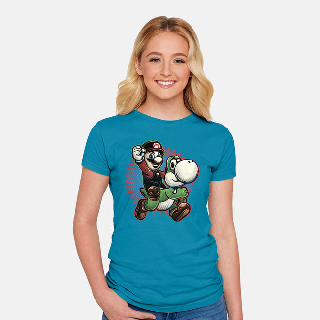 Ride The Green Dino-Womens-Fitted-Tee-glitchygorilla