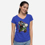 Ride The Green Dino-Womens-V-Neck-Tee-glitchygorilla
