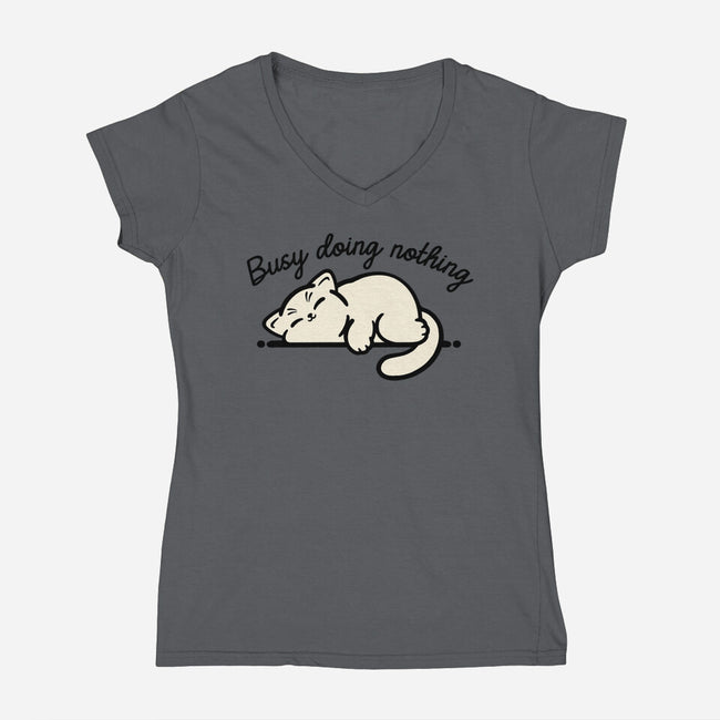 Kitty Busy Doing Nothing-Womens-V-Neck-Tee-NemiMakeit