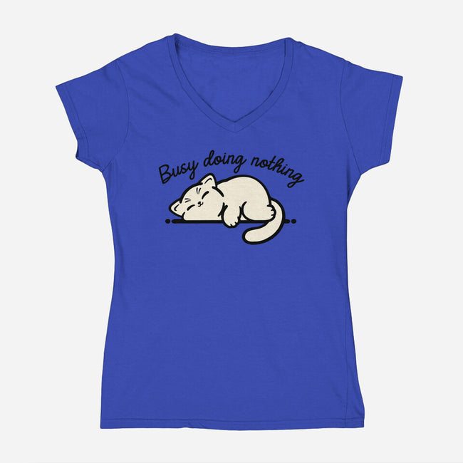 Kitty Busy Doing Nothing-Womens-V-Neck-Tee-NemiMakeit