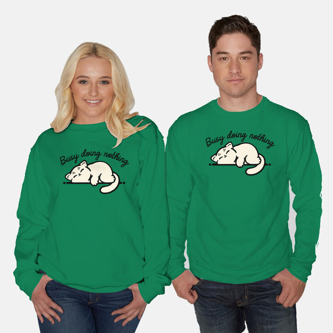 Kitty Busy Doing Nothing-Unisex-Crew Neck-Sweatshirt-NemiMakeit