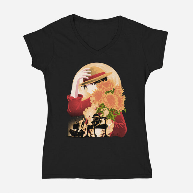 Sun Flower Pirate-Womens-V-Neck-Tee-rmatix